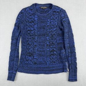 Banana Republic Womens XS Blue Black Cable Knit Side Zip Crew Neck Sweater